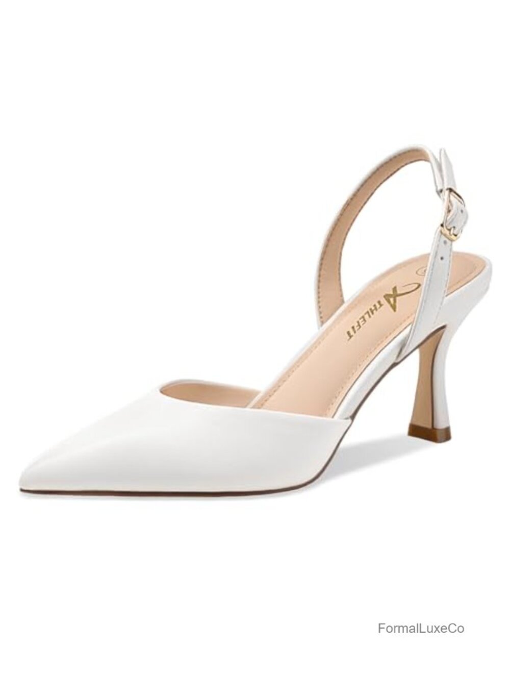 Slingback Kitten Heels Pointed Toe Faux Leather Pumps for Work Wedding Party